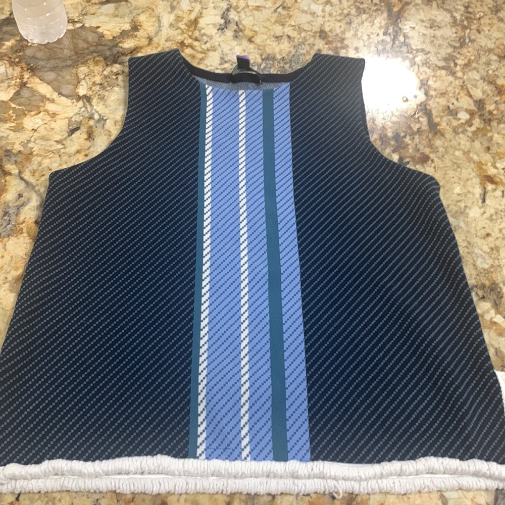 Ann Taylor Striped Sleeveless Sweater with fringe
